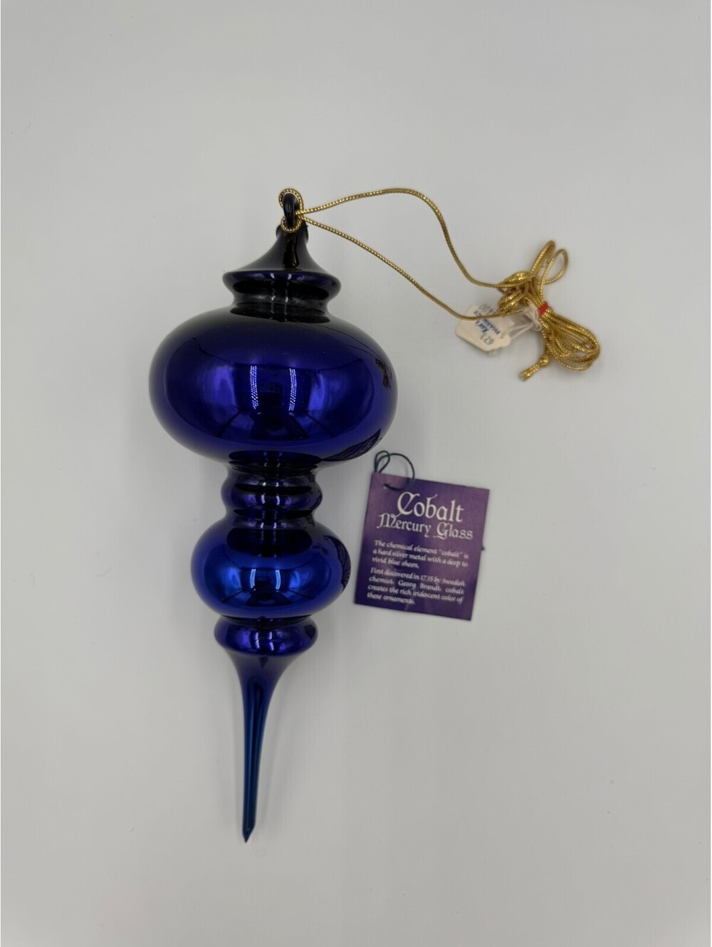 Vintage Department 56 Cobalt Mercury Glass Double Finial Ornament 10” Box